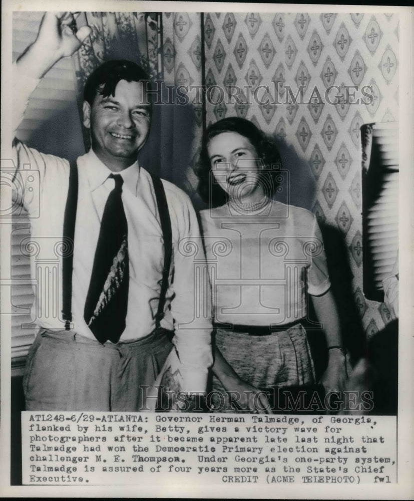1950 Press Photo Ga. Gov. Herman Talmadge &amp; his wife - Historic Images