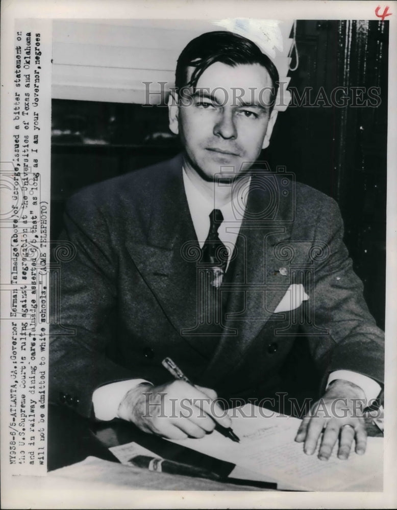 1956 Press Photo Governor Herman Talmadge of Georgia - Historic Images