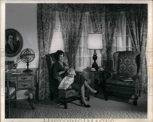 1963 Press Photo Woman Sitting and Embroidering - nea26472 - Historic Images