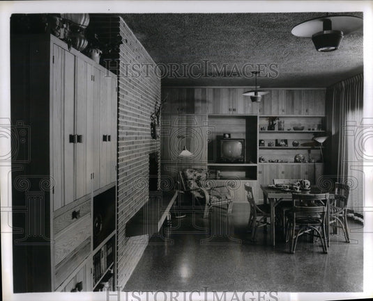1963 Liveable family room with Western Pine paneling  - Historic Images