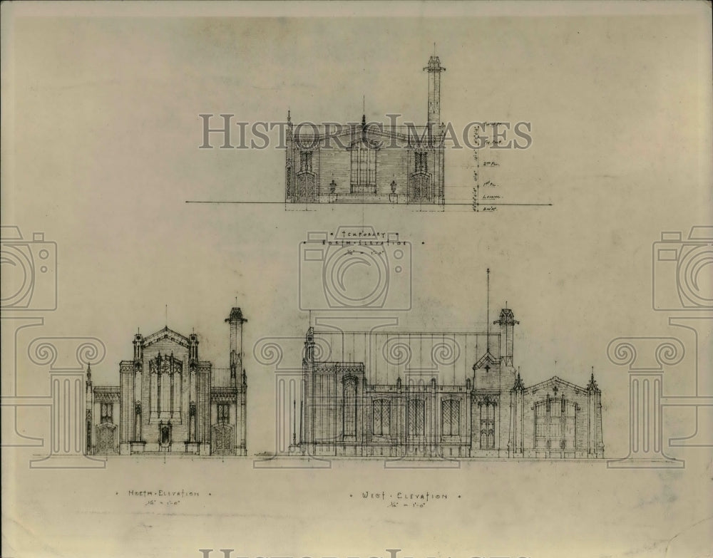 1927 Press Photo New church elevation sketch - Historic Images