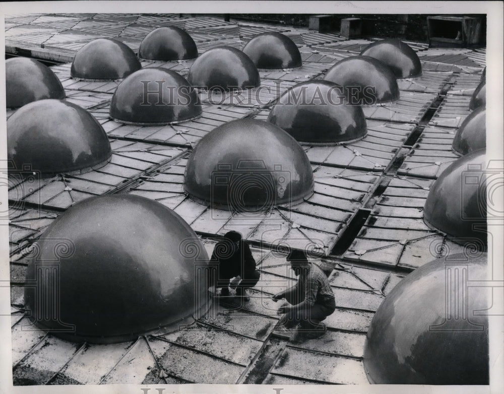 1957 rooftop of Paris bank, domes let in natural light  - Historic Images