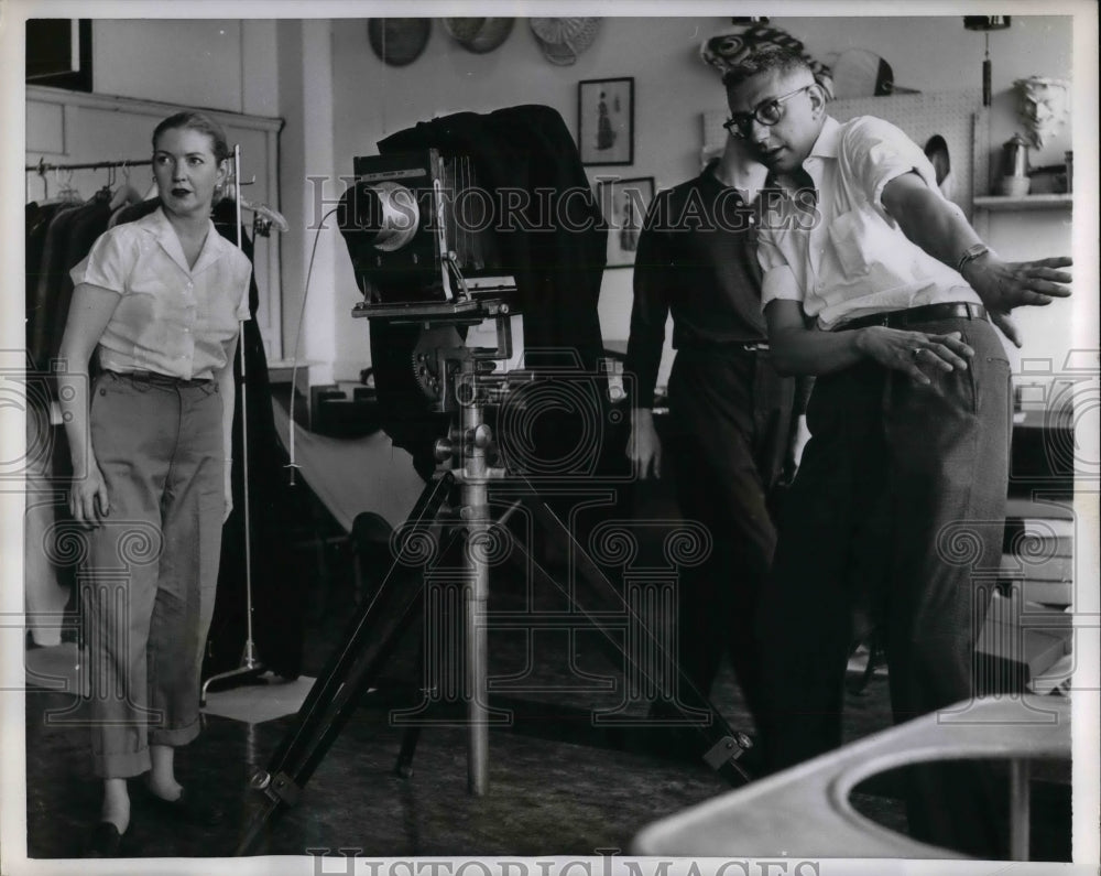 1956 U. P. Studio Chief Tom Rametta with Miss Hackett - Historic Images
