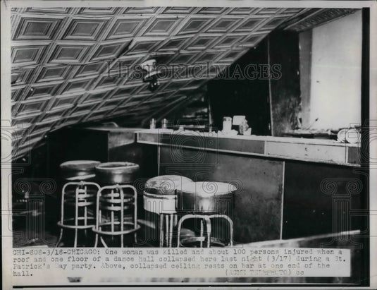 1948 Press Photo Dance Hall Accidental Collapse 100 injuries 1 death Chicago - Historic Images