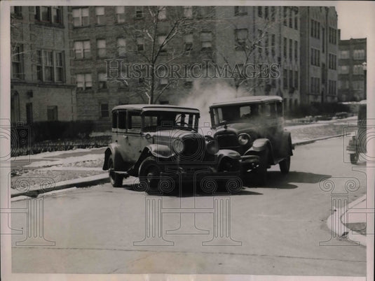 1936 Press Photo Police, North Shore Safety Club, stage auto accidents - Historic Images