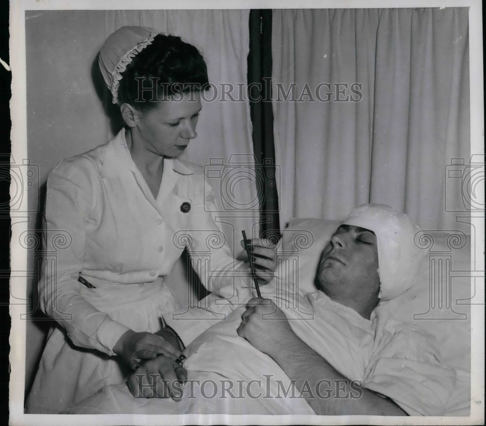 1947 George Duelfer Injured by Steel Rod Struck Him In the Head - Historic Images