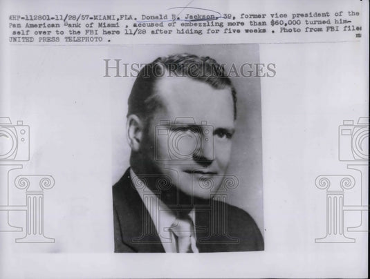 1957 Press Photo Donald R. Jackson Former Vice President Of Bank Of Miami - Historic Images