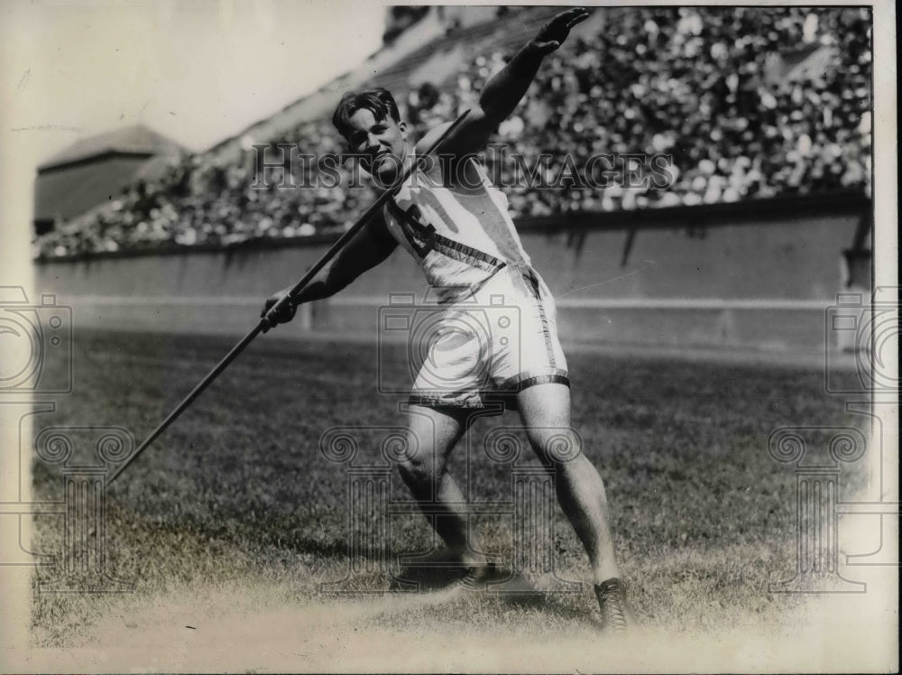 1928 Press Photo Javelin Thrower Creth B. Hines During Olympic Tryouts - Historic Images