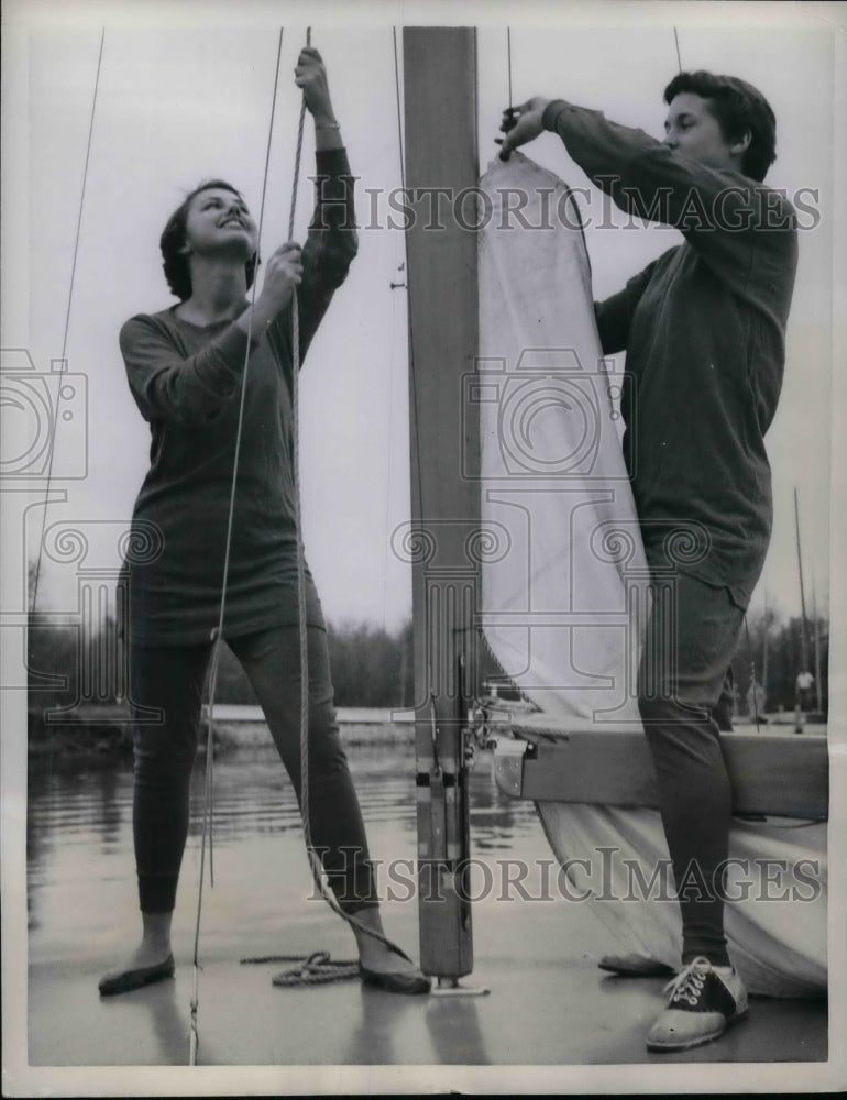1957 Sue Hogan & Susie Bertermann at Indianapolis Sailing Club - Historic Images