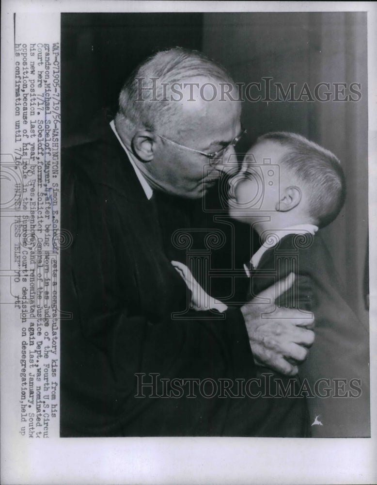 1953 Simon E. Sobelcif and grandson Michael Sobeloff Mayer sword in - Historic Images