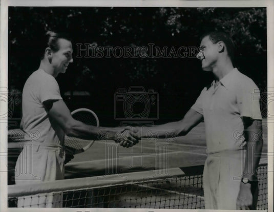 1939 Barry Dee Greets Ted Schroeder Before Tennis Match - Historic Images