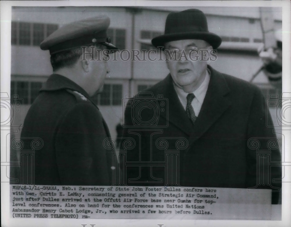 1955 Press Photo Sec of State John Foster Dulles &amp; Gen Curtis LeMay - Historic Images