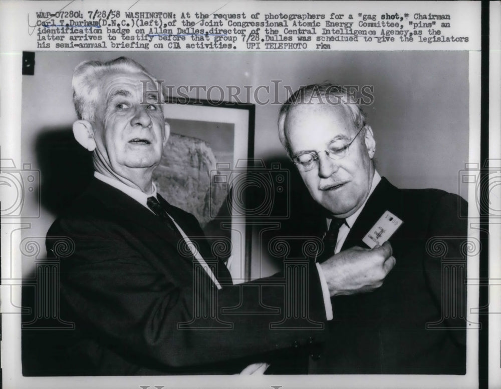 1958 Allen Dulles, director of the CIA &amp; Carl T Durham of N.C. - Historic Images