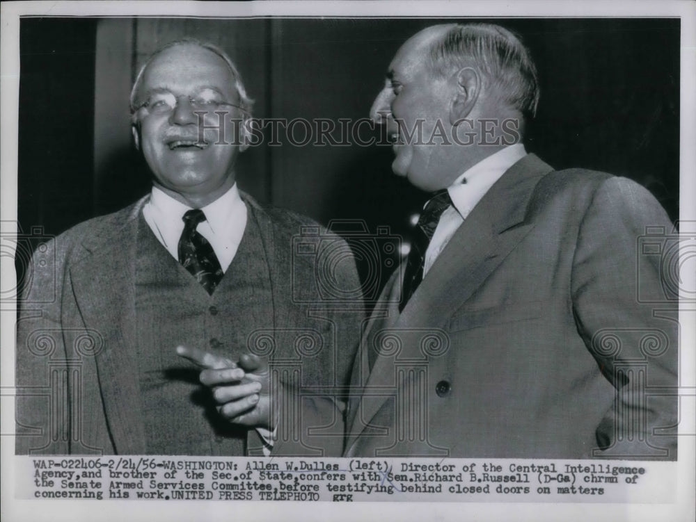 1956 Press Photo Allen Dulles with Sen. Richard Russell. - nea30242 - Historic Images