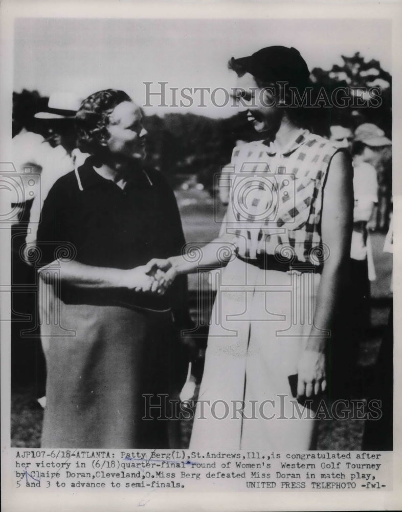 1953 Press Photo Patty Berg Congratulated After Winning Westerm Golf Tourney - Historic Images