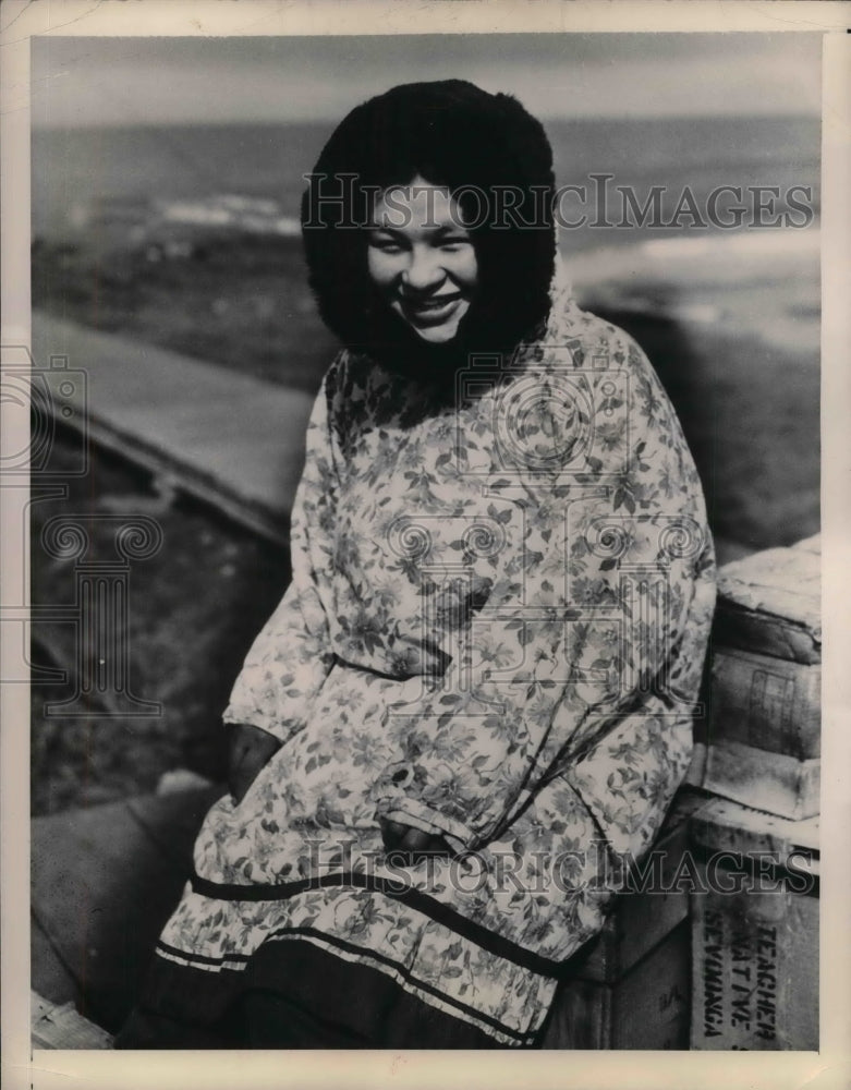 1948 &quot;Miss Savoonga of 1948&quot; at the model native village of Savoonga - Historic Images