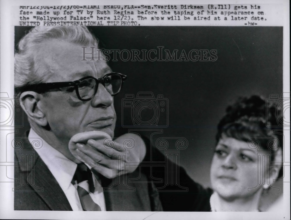 1966 Sen. Everitt Dirksen gets his face made up by Ruth Regina - Historic Images