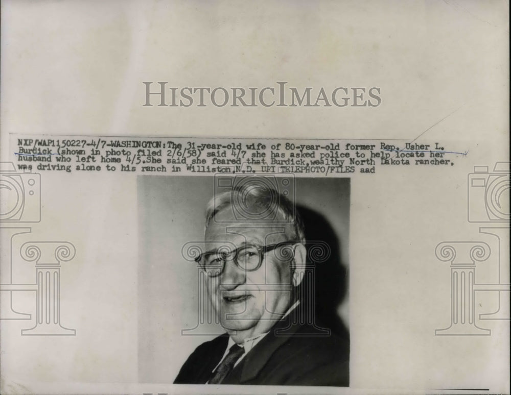 1959 Press Photo Rep. Usher L.Burdick of North Dakota. - nea31133-Historic Images