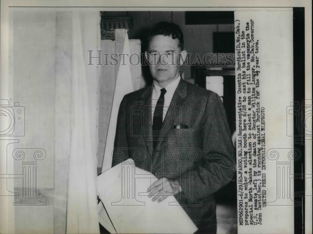 1960 Press Photo Rep.Quentin Burdick of North Dakota to cast his ballot. - Historic Images
