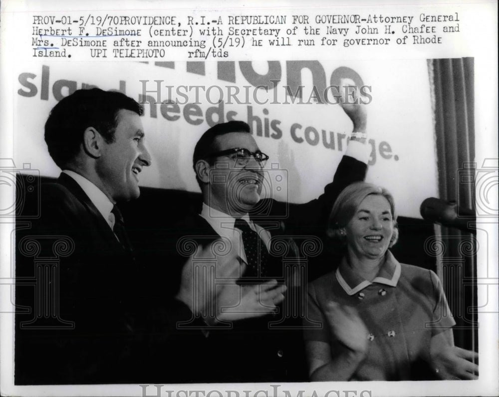 1970 Press Photo Atty Gen & Mrs Herbert SeSimone,Navy Sec John Chafee - Historic Images