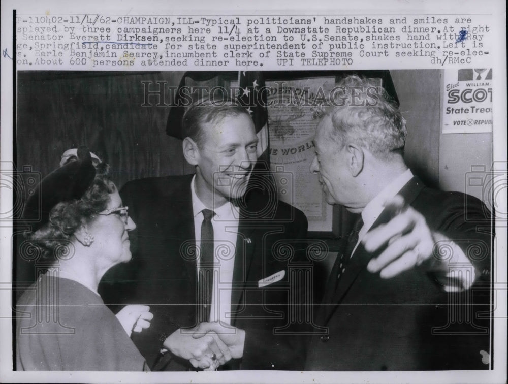 1962 Press Photo Senator Everett Dirksen Shakes Hands With Benjamin Searcy - Historic Images