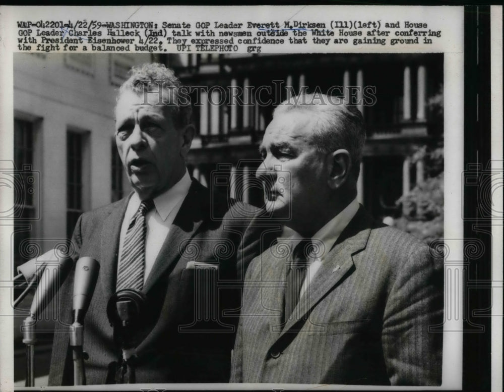 1959 GOP Leaders Everett Dirksen Charles Halleck At News Conference - Historic Images