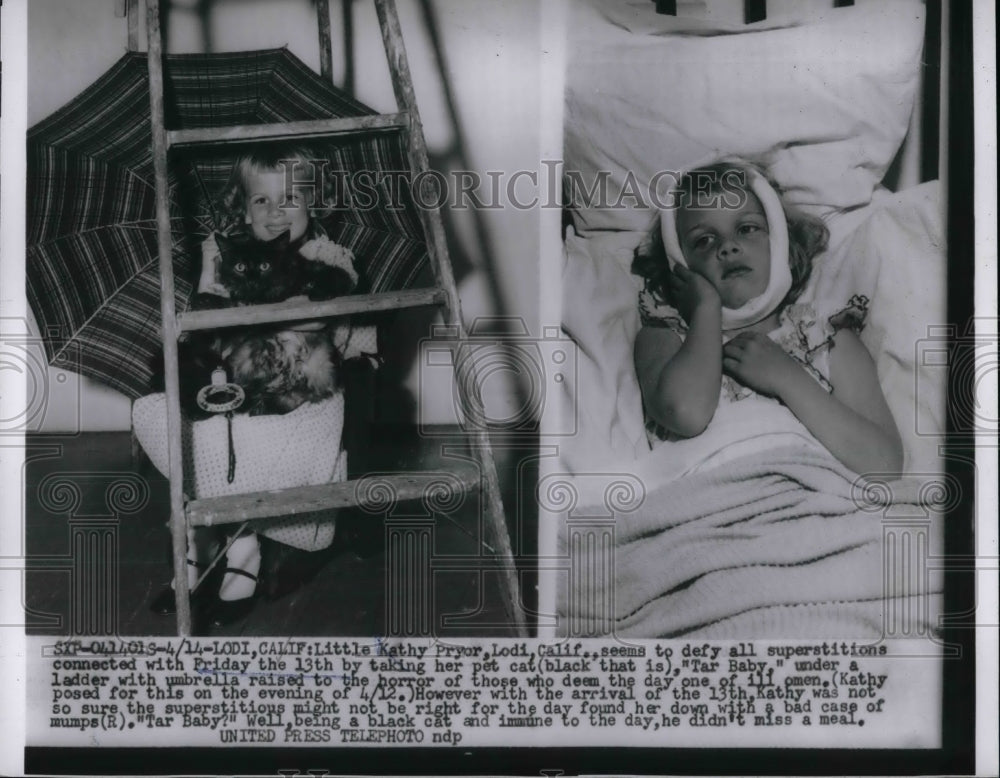 1956 Press Photo Kathy Pryor In Hospital With Mumps After Walking Under Ladder-Historic Images