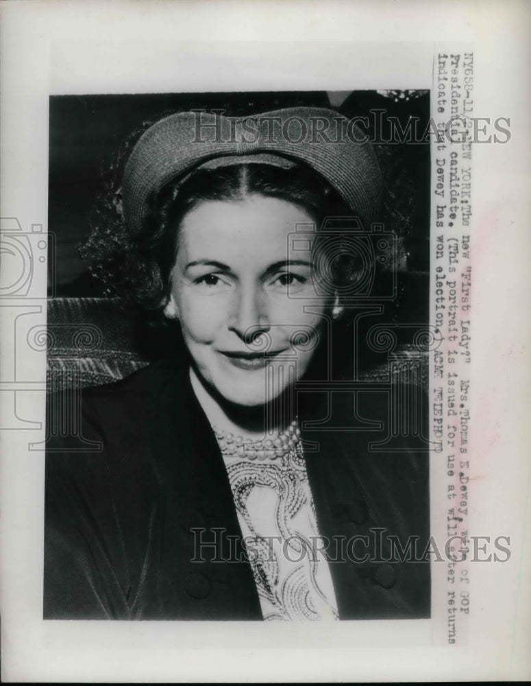 1948 Press Photo Wife of GOP Presidential Candidate Mrs Thomas Dewey - nea31408 - Historic Images