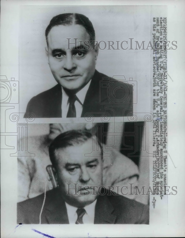 1961 UN Sec.Gen Dr.Ralph Bunche and Georgy P.Arkadev.  - Historic Images