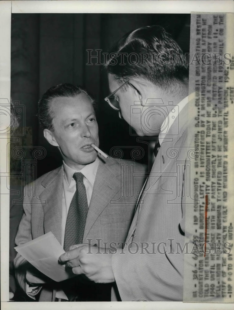 1955 Press Photo CBS Commentator Winston Burdett in Senate Subcommittee. - Historic Images