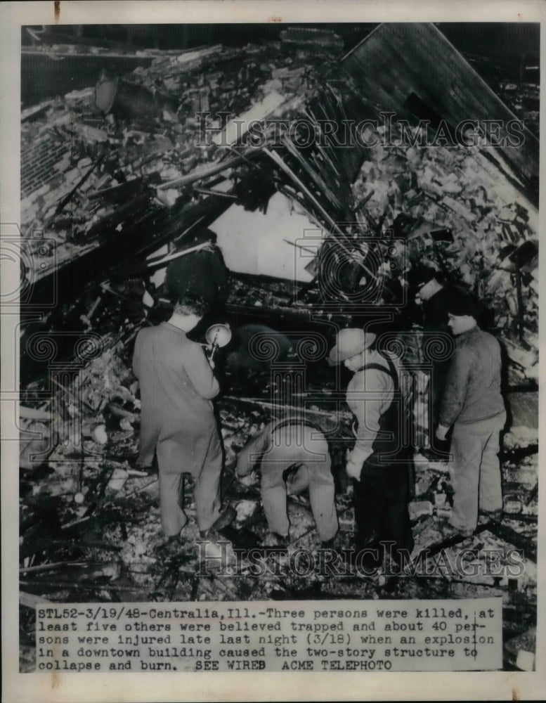 1948 Press Photo Explosion in Centralia Illinois Kills Three Wounds Many-Historic Images