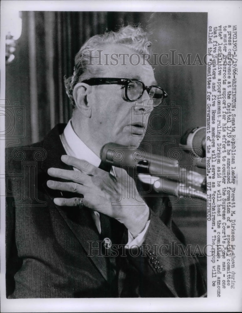 1966 Press Photo Sen. Everett Dirksen Speaks about Supreme Court Voting Policy - Historic Images