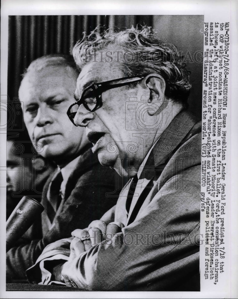 1968 Press Photo House Republican Leader Gerald Ford & Sen. Everett Dirksen - Historic Images