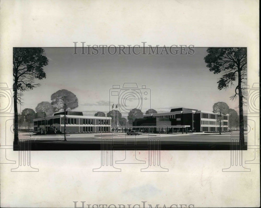 1967 Press Photo Architect&#39;s Sketch of Fireland&#39;s Branch of Bowling Green. Univ. - Historic Images