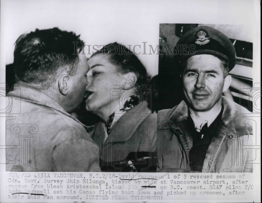 1956 Seaman David Ferguson&#39;s Wife Kisses Him After His Rescue - Historic Images