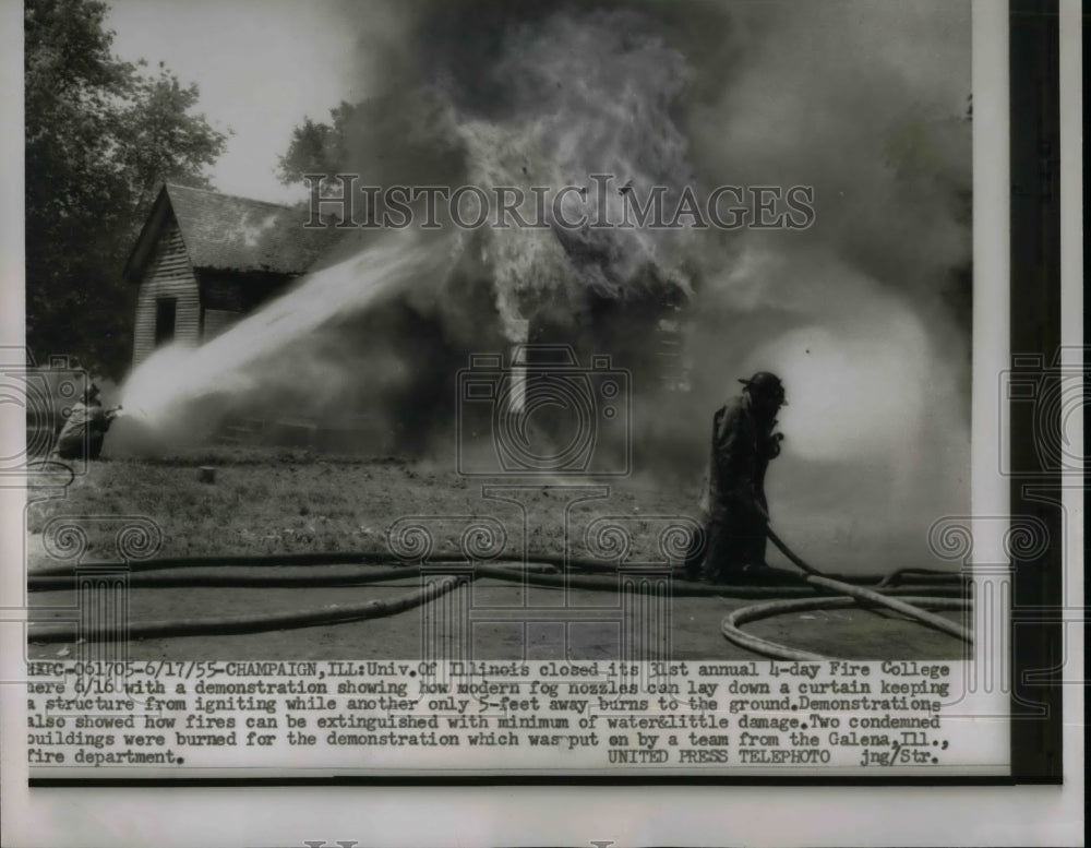 1955 Press Photo Univ.of Ill. Annual Fire College Demonstration. - nea31739 - Historic Images