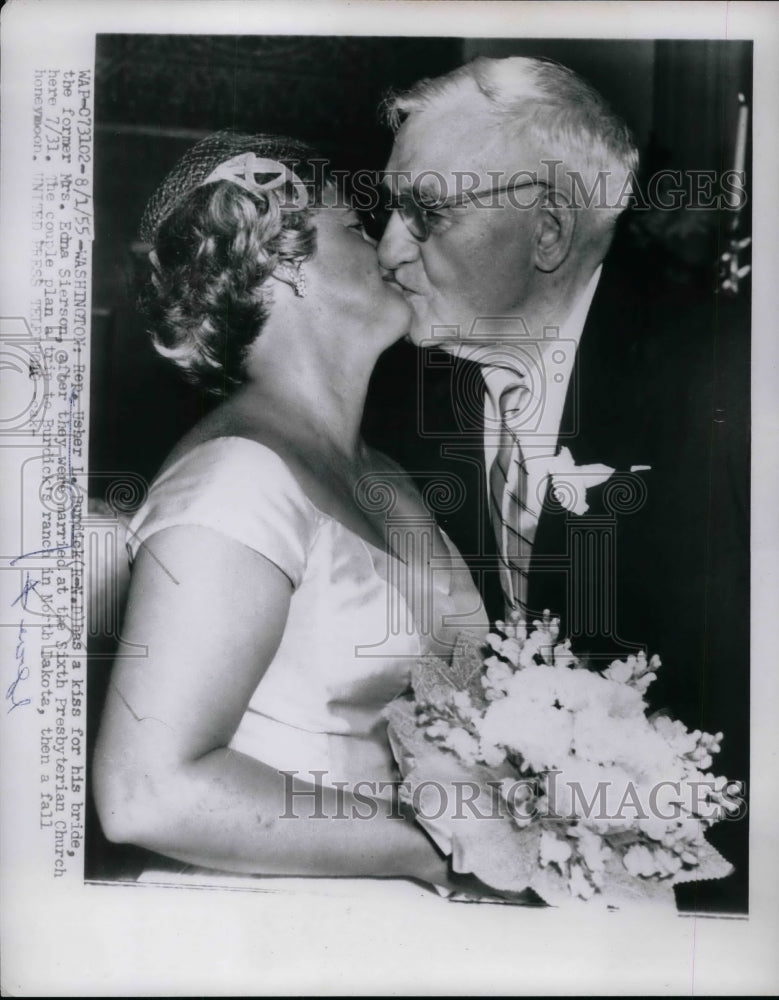 1955 Press Photo Representative Usher Burdick and bride after Marriage - Historic Images