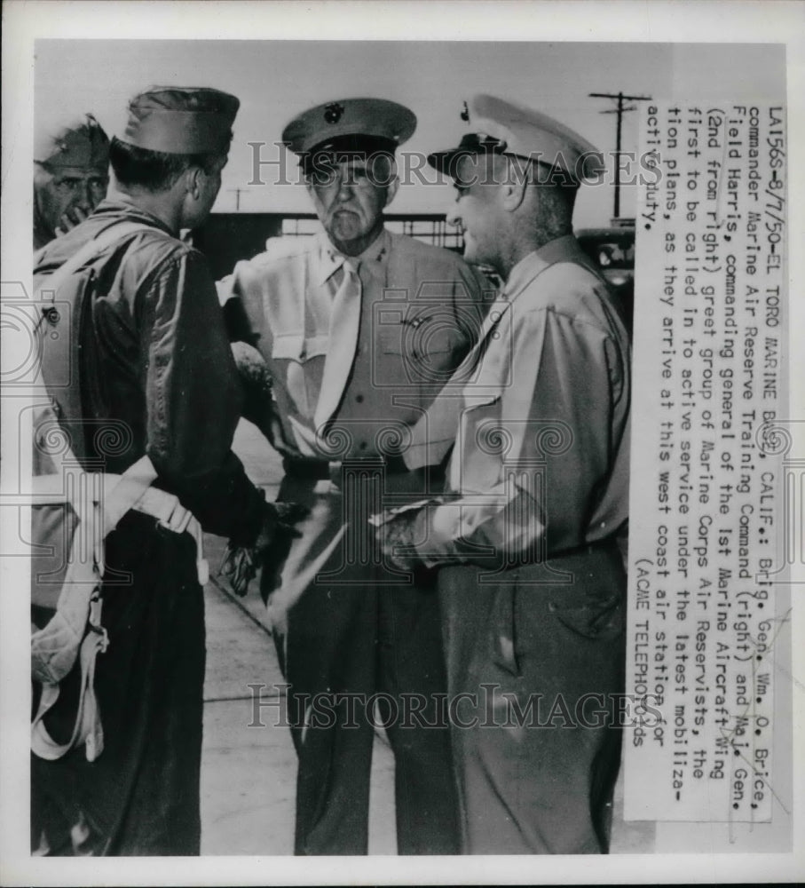 1950 Press Photo Brig. Gen. William O. Brice, Maj. Gen. Field Harris, Marines-Historic Images
