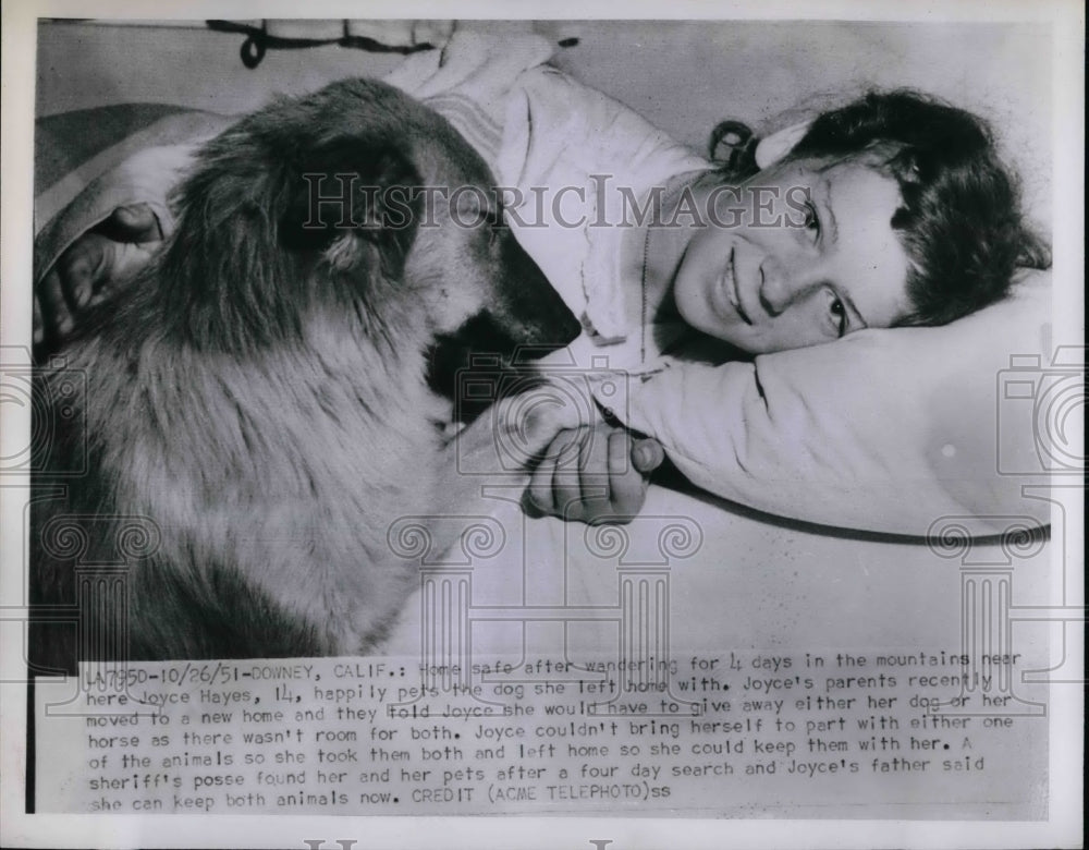 1951 Joyve Hayes after four day mountain trip and dog  - Historic Images