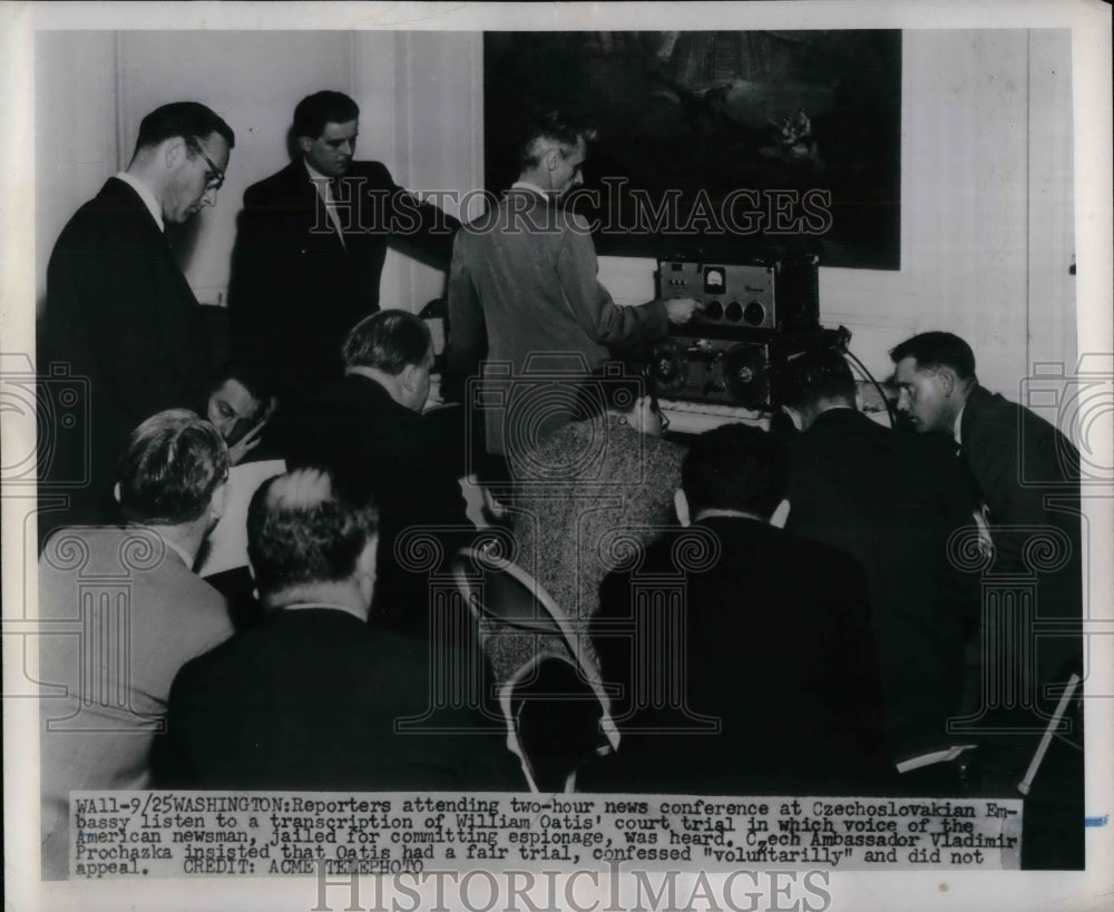 1951 Reporters attend news conference Czechoslovakian Embassy - Historic Images