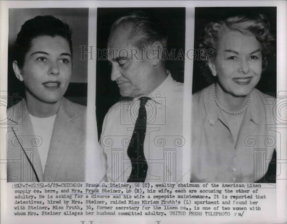 1954 Press Photo Mr &amp; Mrs Frank Steiner Accuse Each of Adultry &amp;&amp; His MIstress - Historic Images