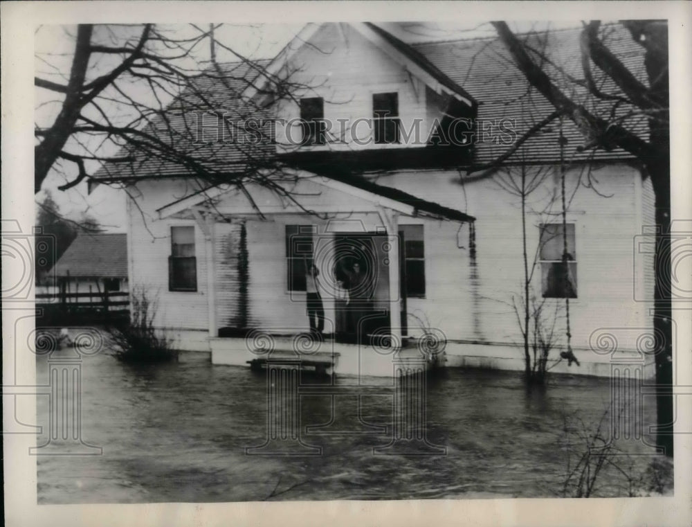 1946 Flood of Snoqualmie River in Seattle WA family and livestock - Historic Images