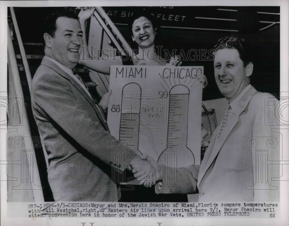 1958 Press Photo Mayor &amp; Mrs Harold Shapiro of Miami. Fla &amp; Westphal in Chicago - Historic Images