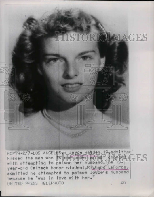 1953 Press Photo Joyce Hayden Kissed Richard LaForce Then He Tried to Kill Her - Historic Images