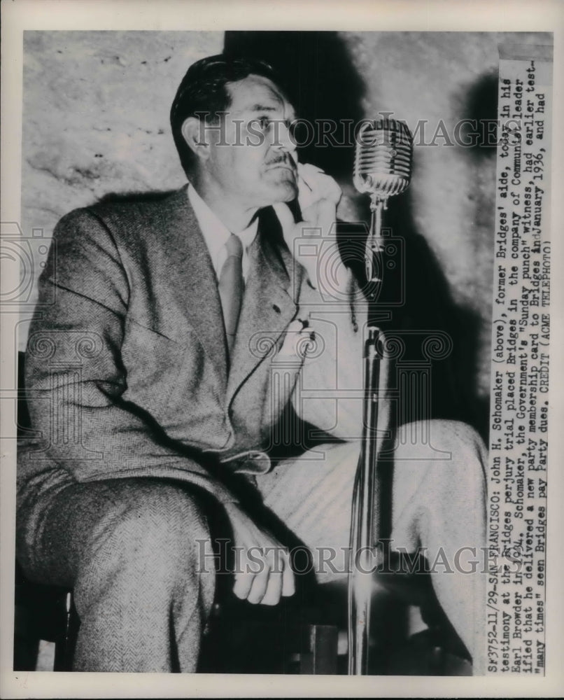 1949 Press Photo John Schomaker Testifies During Bridges Trial - nea33141 - Historic Images