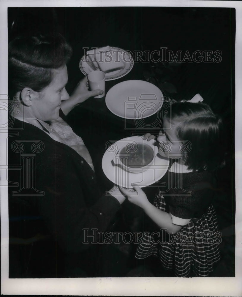 1953 Mrs John Kelly Served Lunch by Granddaughter Christina Tambini - Historic Images