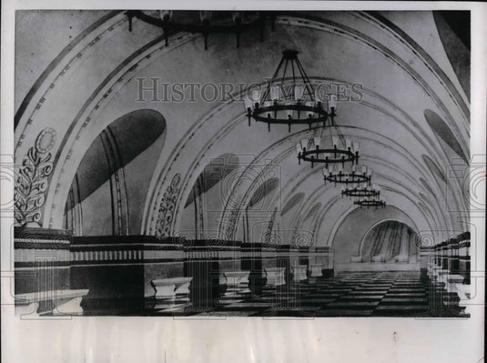 1957 Press Photo central hall of Frunzenskaya Station in Moscow - nea33357 - Historic Images