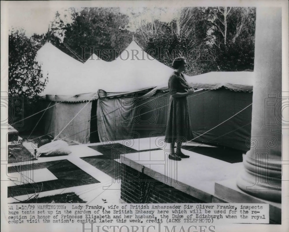 1951 Press Photo Lady Franks Inspects Tents To Be Used For Royal Reception - Historic Images