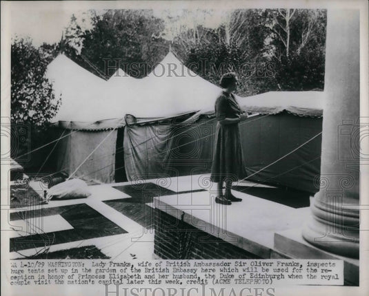 1951 Press Photo Lady Franks Inspects Tents To Be Used For Royal Reception - Historic Images