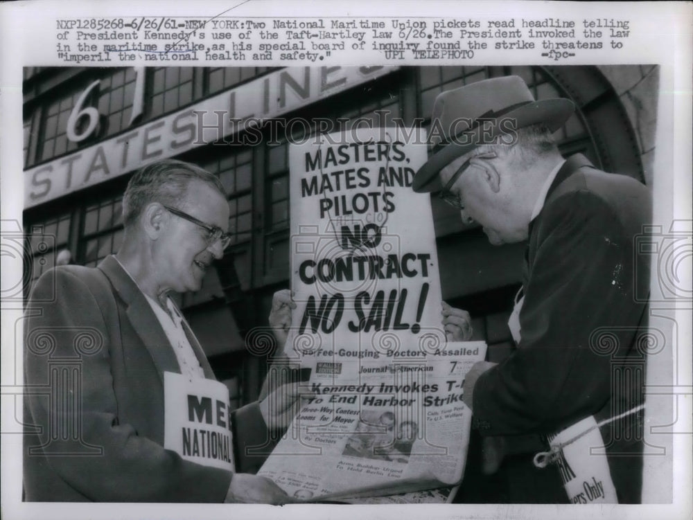 1961 National Maritime Union strike headlines  - Historic Images
